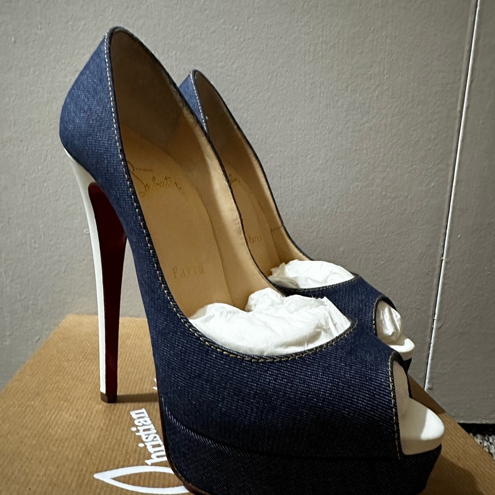Christian Louboutin Denim Peep Toe Heels